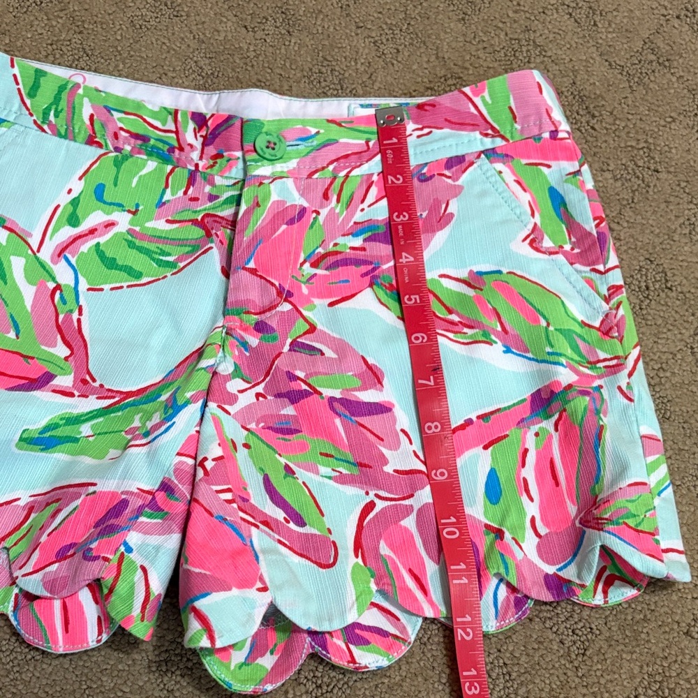 Lilly Pulitzer Women's Scallop Hem Printed Shorts - Mint with Pink & Green - Picture 8 of 9